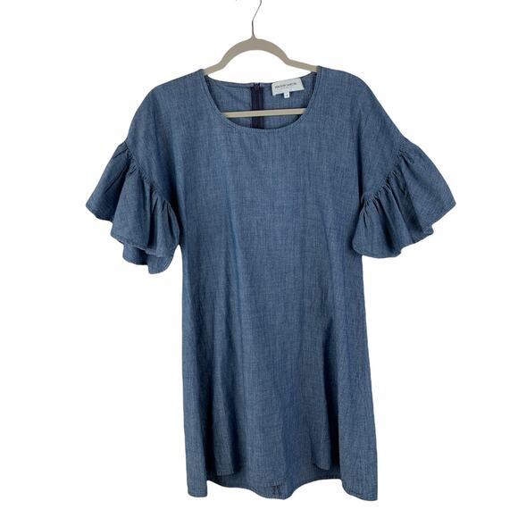 Maison Labiche Chambray Ruffle Sleeve Cotton Dress. Women's Size Small - Picture 2 of 7
